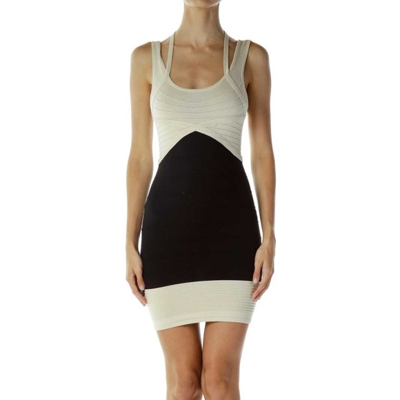 Wowcouture Dresses & Skirts - Wowcouture Beige Black Body-Con Dress
